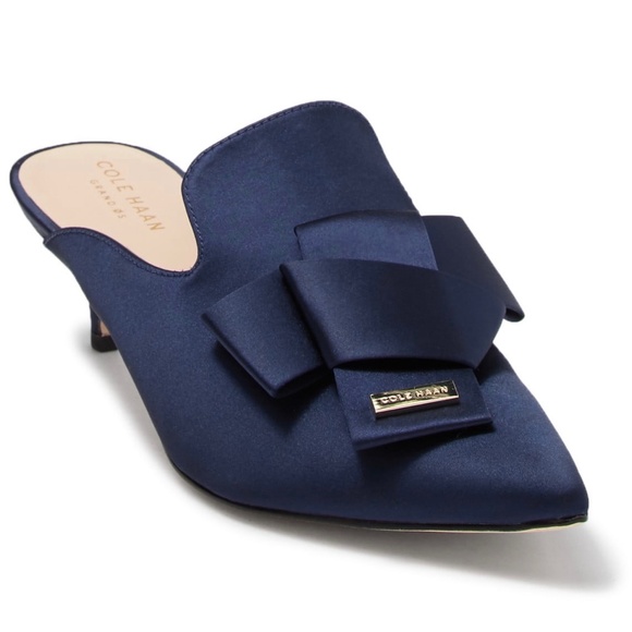 Cole Haan Ophelia Blue Satin Marine Heel Pump Mule - Picture 2 of 14